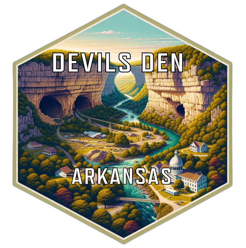Devils Den Arkansas Souvenir Travel Destination Die Cut Hexagon Fridge Magnet 6-Inch