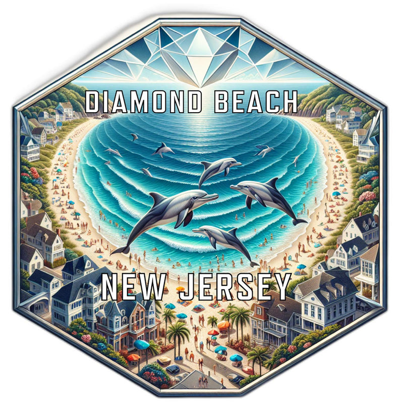 Diamond Beach New Jersey Souvenir Travel Destination Die Cut Hexagon Fridge Magnet 2-Inch