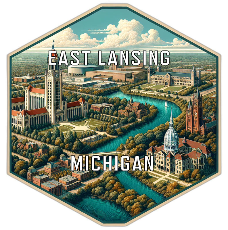 East Lansing Michigan Souvenir Travel Destination Die Cut Hexagon Fridge Magnet 2-Inch