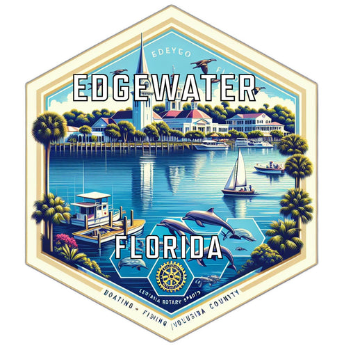 Edgewater Florida Souvenir Travel Destination Die Cut Hexagon Fridge Magnet 6-Inch