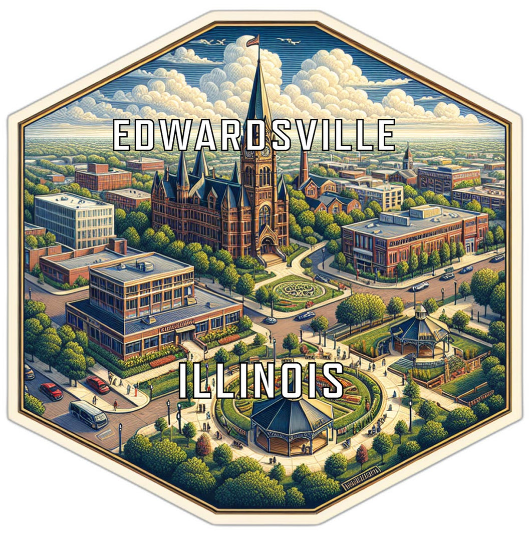 Edwardsville Illinois Souvenir Travel Destination Die Cut Hexagon Fridge Magnet 2-Inch