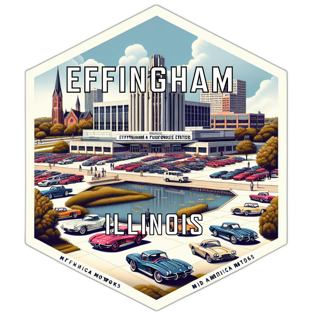 Effingham Illinois Souvenir Travel Destination Die Cut Hexagon Fridge Magnet 2-Inch