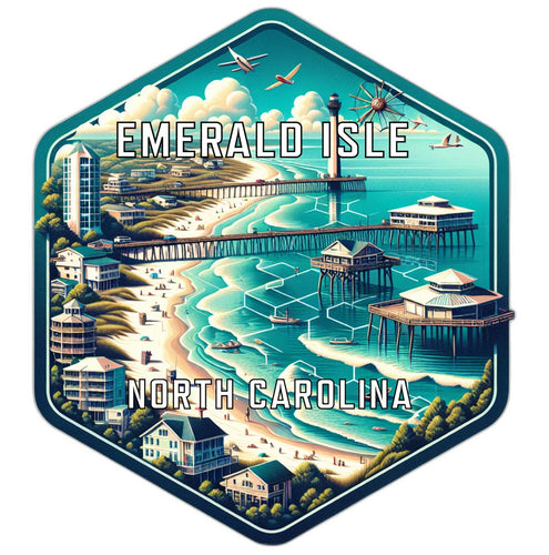 Emerald Isle North Carolina Souvenir Travel Destination Die Cut Hexagon Fridge Magnet 6-Inch