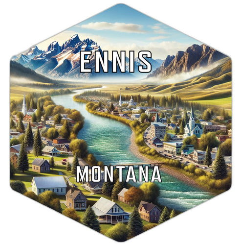 Ennis Montana Souvenir Travel Destination Die Cut Hexagon Fridge Magnet 2-Inch