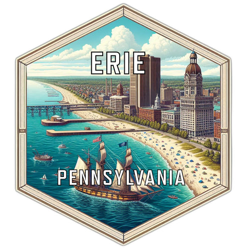 Erie Pennsylvania Souvenir Travel Destination Die Cut Hexagon Fridge Magnet 6-Inch