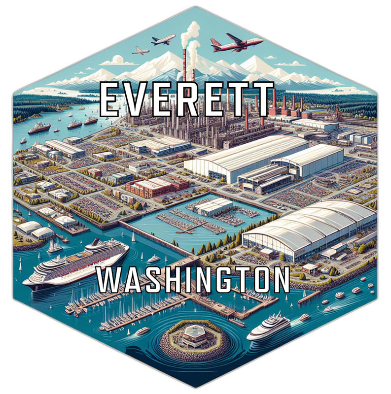 Everett Washington Souvenir Travel Destination Die Cut Hexagon Fridge Magnet 2-Inch