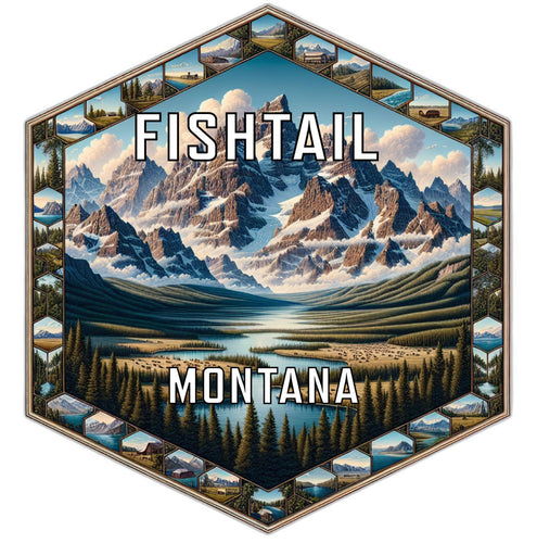 Fishtail Montana Souvenir Travel Destination Die Cut Hexagon Fridge Magnet 2-Inch