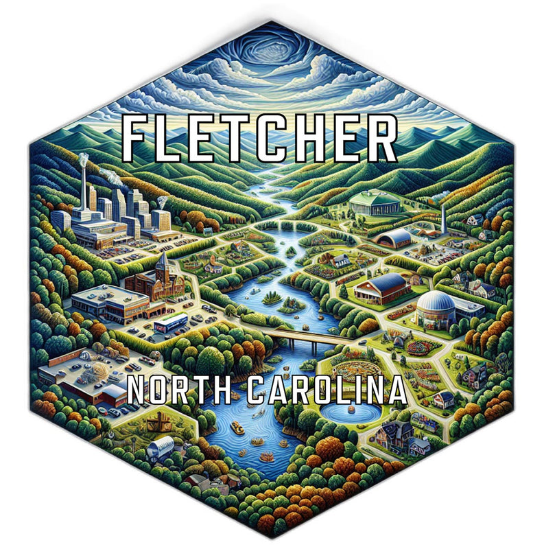 Fletcher North Carolina Souvenir Travel Destination Die Cut Hexagon Fridge Magnet 6-Inch