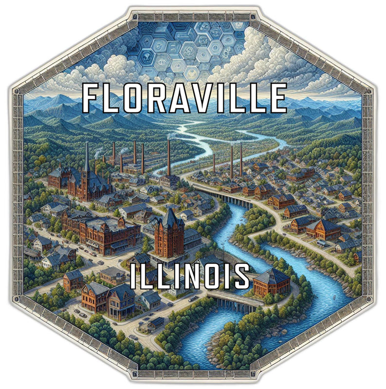 Floraville Illinois Souvenir Travel Destination Die Cut Hexagon Fridge Magnet 4-Inch