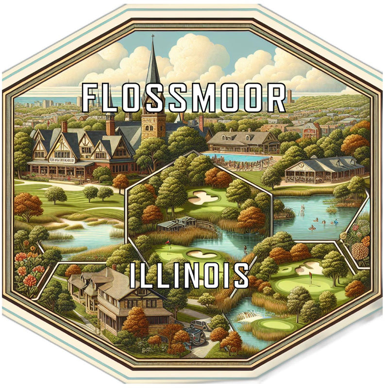 Flossmoor Illinois Souvenir Travel Destination Die Cut Hexagon Fridge Magnet 2-Inch