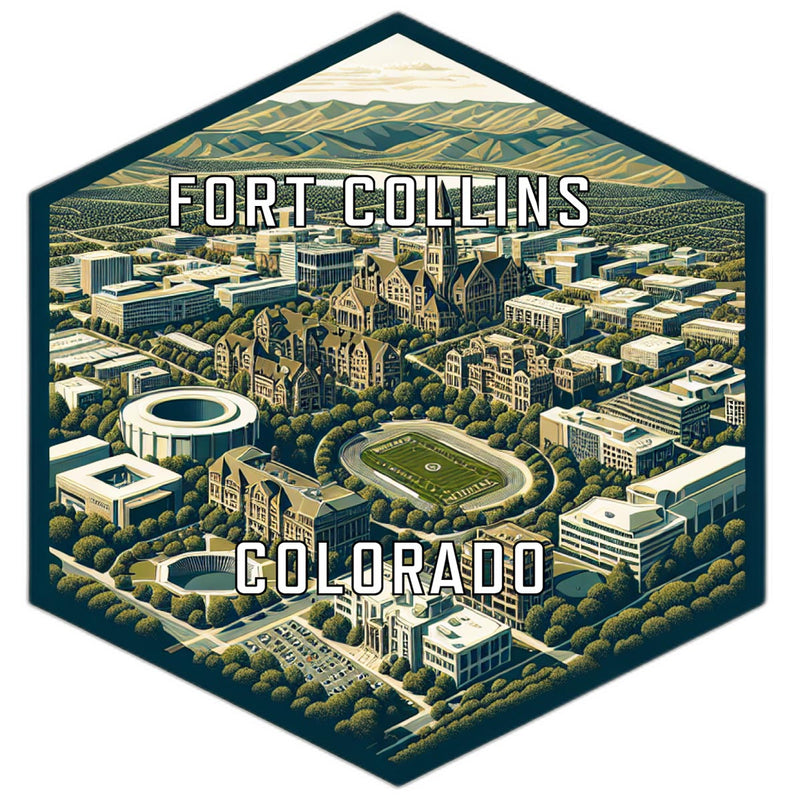 Fort Collins Colorado Souvenir Travel Destination Die Cut Hexagon Fridge Magnet 2-Inch