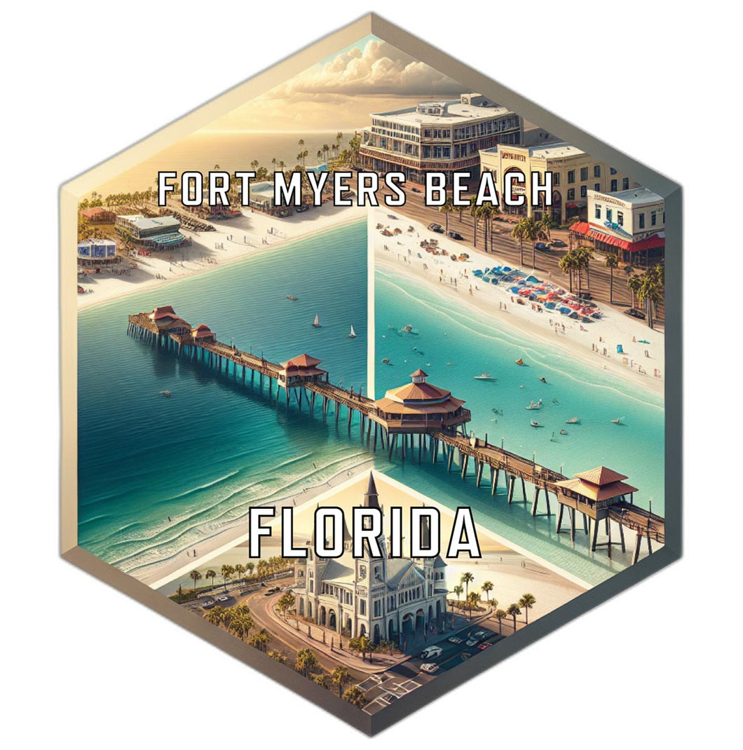 Fort Myers Beach Florida Souvenir Travel Destination Die Cut Hexagon Fridge Magnet 2-Inch
