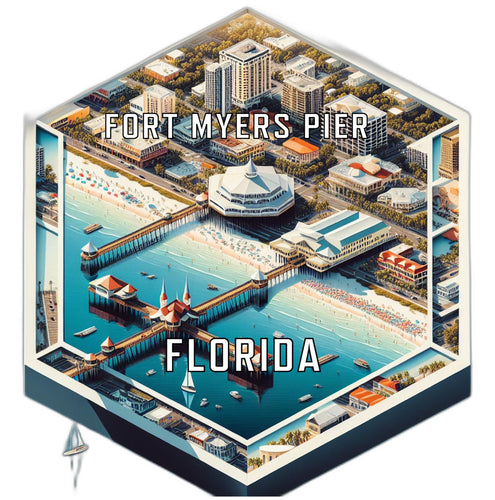 Fort Myers Pier Florida Souvenir Travel Destination Die Cut Hexagon Fridge Magnet 2-Inch