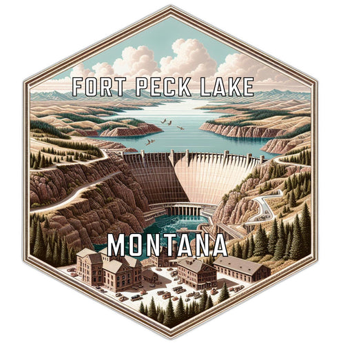 Fort Peck Lake Montana Souvenir Travel Destination Die Cut Hexagon Fridge Magnet 2-Inch