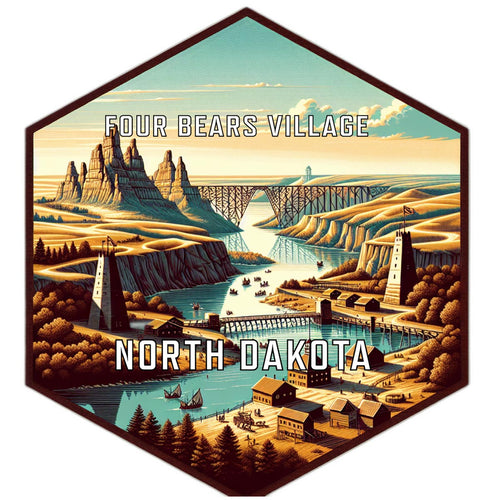 Four Bears Village North Dakota Souvenir Travel Destination Die Cut Hexagon Fridge Magnet 2-Inch