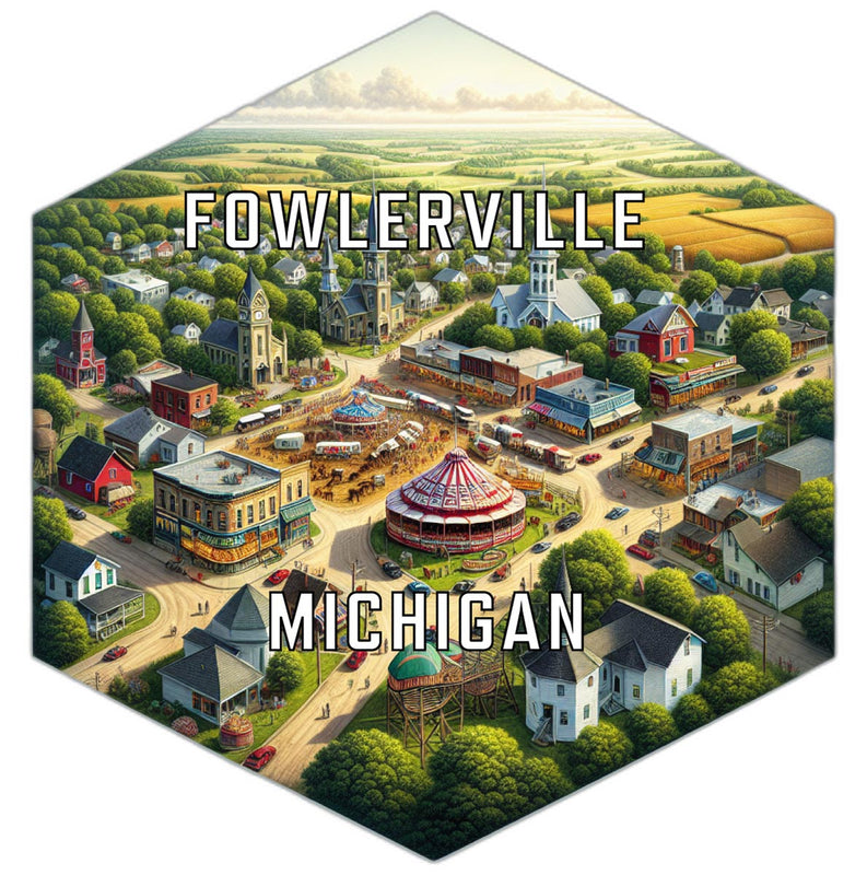Fowlerville Michigan Souvenir Travel Destination Die Cut Hexagon Fridge Magnet 6-Inch