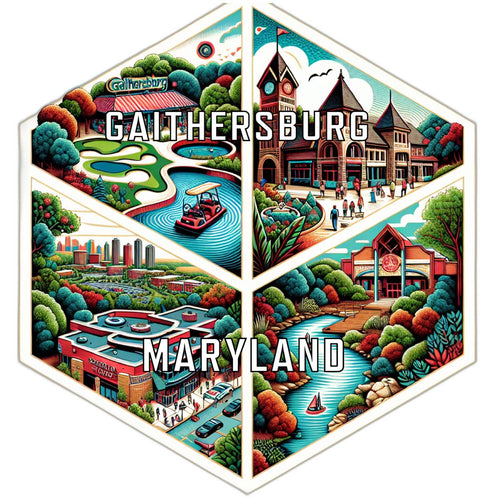 Gaithersburg Maryland Souvenir Travel Destination Die Cut Hexagon Fridge Magnet 2-Inch