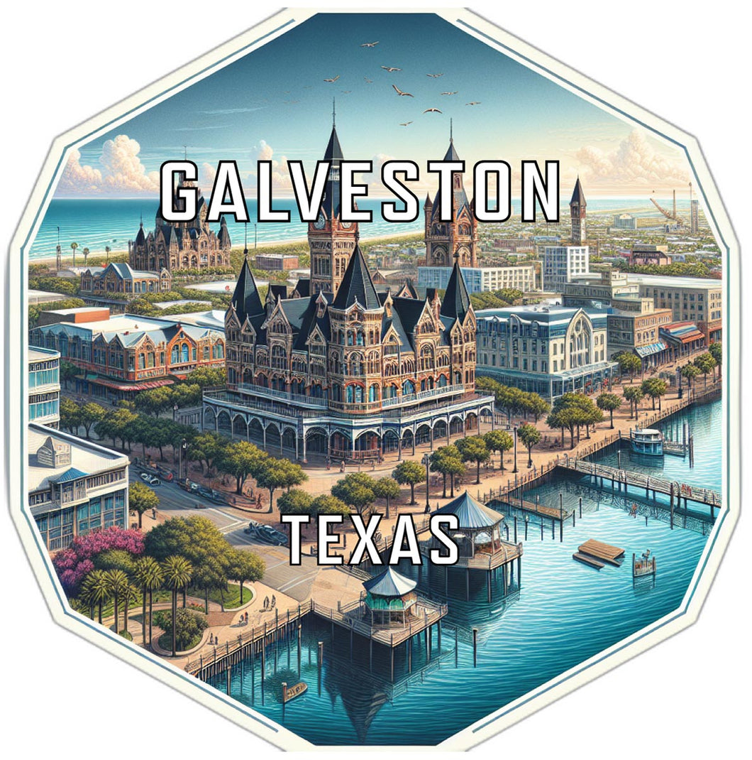 Galveston Texas Souvenir Travel Destination Die Cut Hexagon Fridge Magnet 6-Inch