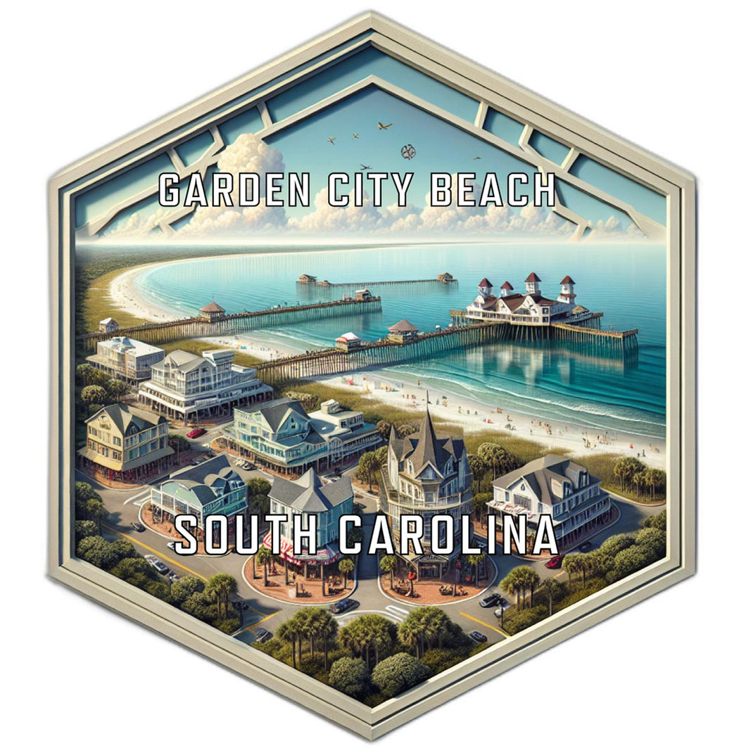 Garden City Beach South Carolina Souvenir Travel Destination Die Cut Hexagon Fridge Magnet 2-Inch