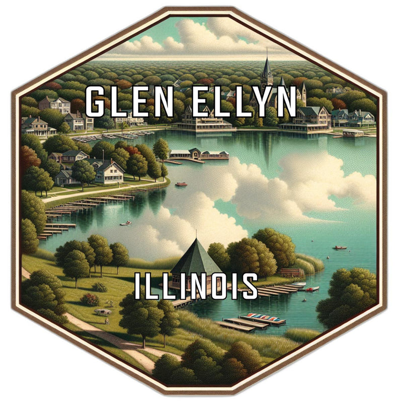 Glen Ellyn Illinois Souvenir Travel Destination Die Cut Hexagon Fridge Magnet 2-Inch