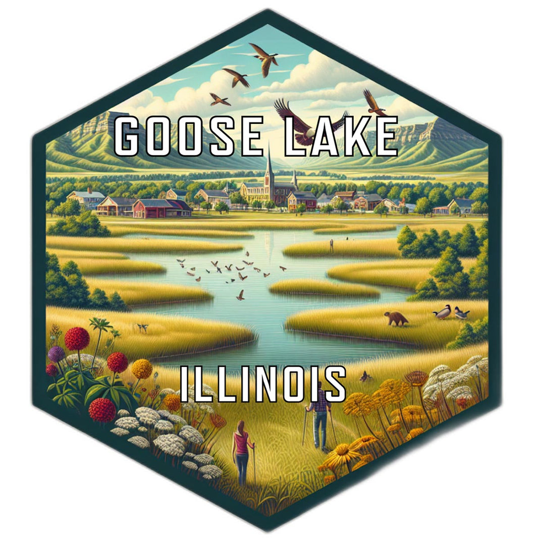 Goose Lake Illinois Souvenir Travel Destination Die Cut Hexagon Fridge Magnet 2-Inch