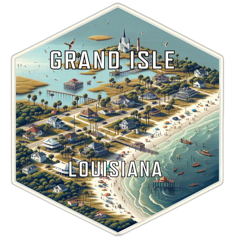 Grand Isle Louisiana Souvenir Travel Destination Die Cut Hexagon Fridge Magnet 6-Inch