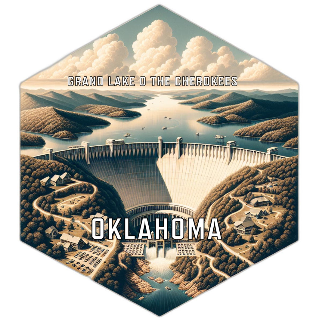 Grand Lake O The Cherokees Oklahoma Souvenir Travel Destination Die Cut Hexagon Fridge Magnet 2-Inch