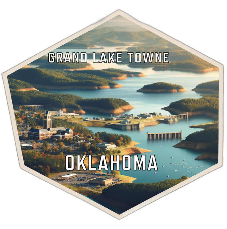 Grand Lake Towne Oklahoma Souvenir Travel Destination Die Cut Hexagon Fridge Magnet 6-Inch
