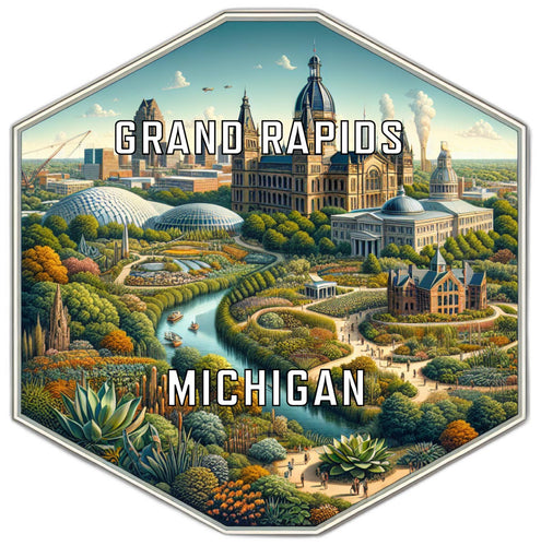 Grand Rapids Michigan Souvenir Travel Destination Die Cut Hexagon Fridge Magnet 2-Inch