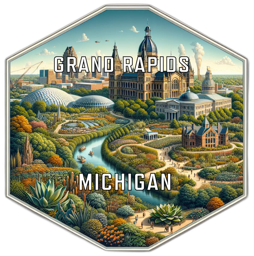 Grand Rapids Michigan Souvenir Travel Destination Die Cut Hexagon Fridge Magnet 2-Inch