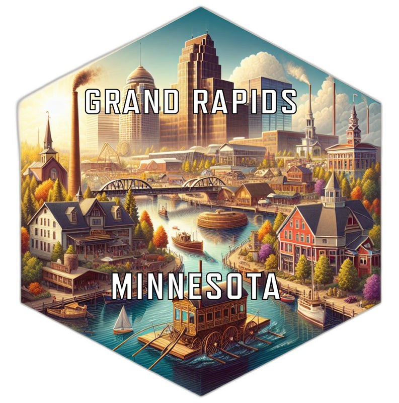 Grand Rapids Minnesota Souvenir Travel Destination Die Cut Hexagon Fridge Magnet 2-Inch