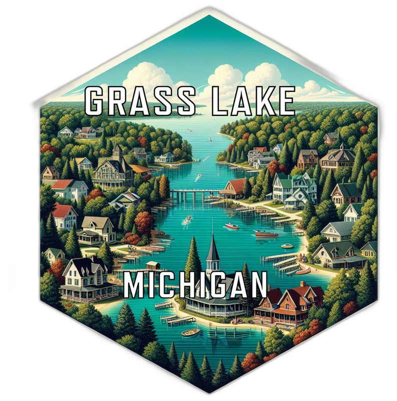 Grass Lake Michigan Souvenir Travel Destination Die Cut Hexagon Fridge Magnet 2-Inch