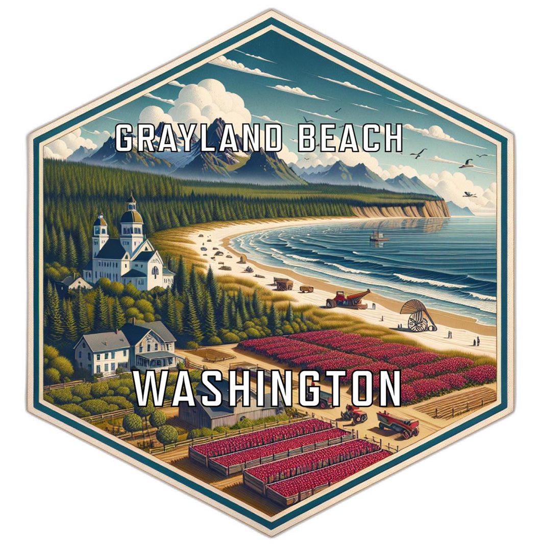 Grayland Beach Washington Souvenir Travel Destination Die Cut Hexagon Fridge Magnet 2-Inch