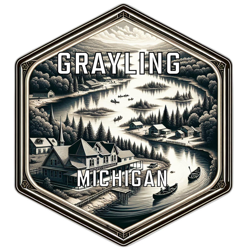 Grayling Michigan Souvenir Travel Destination Die Cut Hexagon Fridge Magnet 2-Inch
