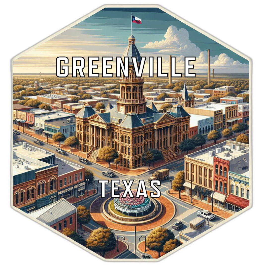 Greenville Texas Souvenir Travel Destination Die Cut Hexagon Fridge Magnet 6-Inch