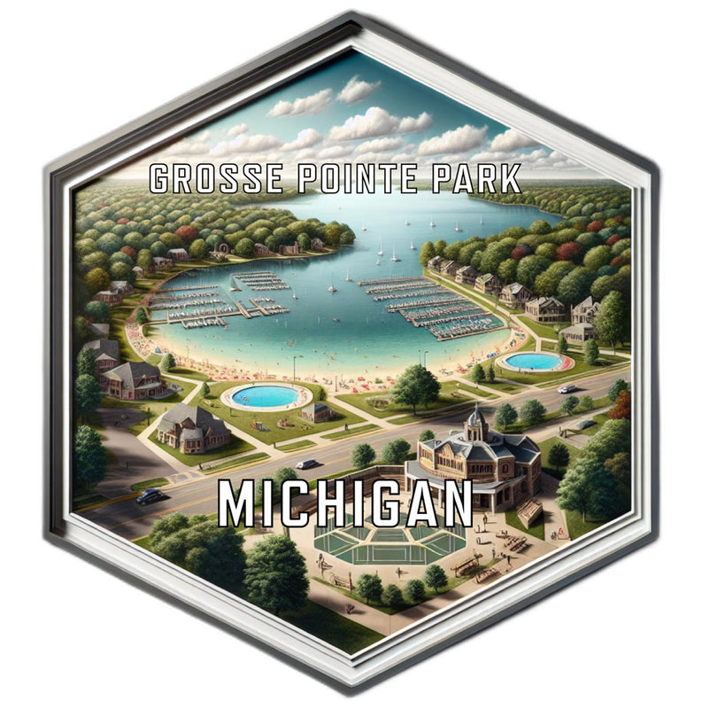 Grosse Pointe Park Michigan Souvenir Travel Destination Die Cut Hexagon Fridge Magnet 2-Inch