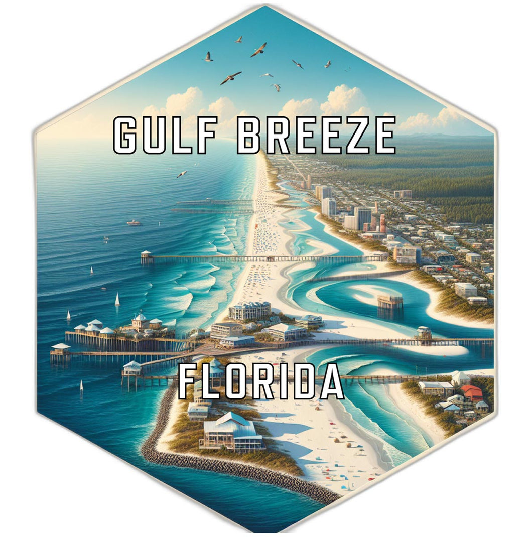 Gulf Breeze Florida Souvenir Travel Destination Die Cut Hexagon Fridge Magnet 6-Inch