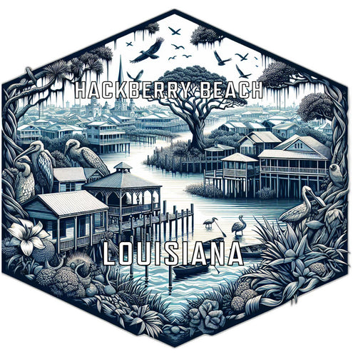 Hackberry Beach Louisiana Souvenir Travel Destination Die Cut Hexagon Fridge Magnet 2-Inch