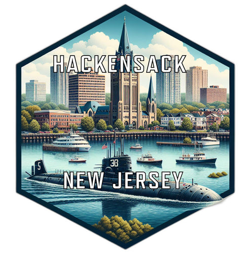 Hackensack New Jersey Souvenir Travel Destination Die Cut Hexagon Fridge Magnet 6-Inch