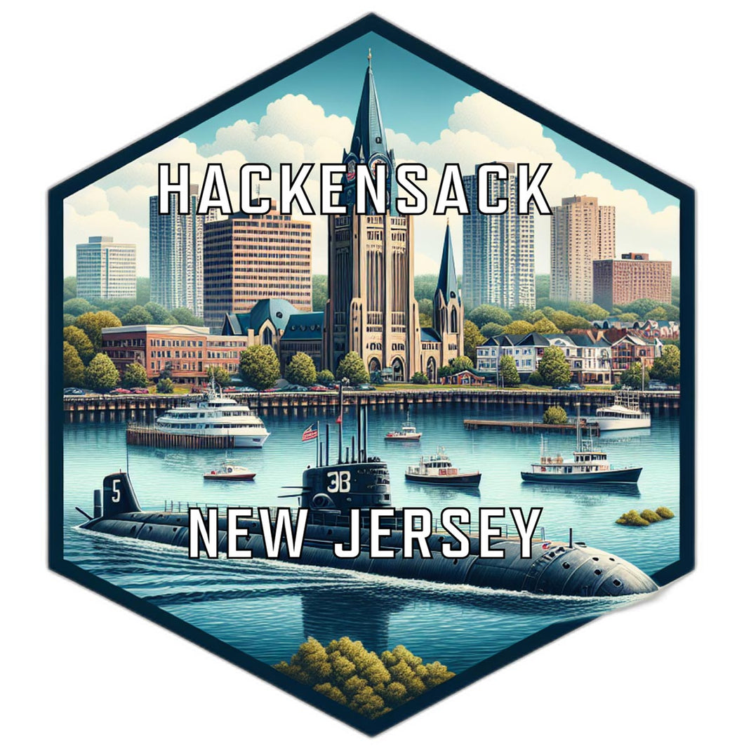 Hackensack New Jersey Souvenir Travel Destination Die Cut Hexagon Fridge Magnet 6-Inch