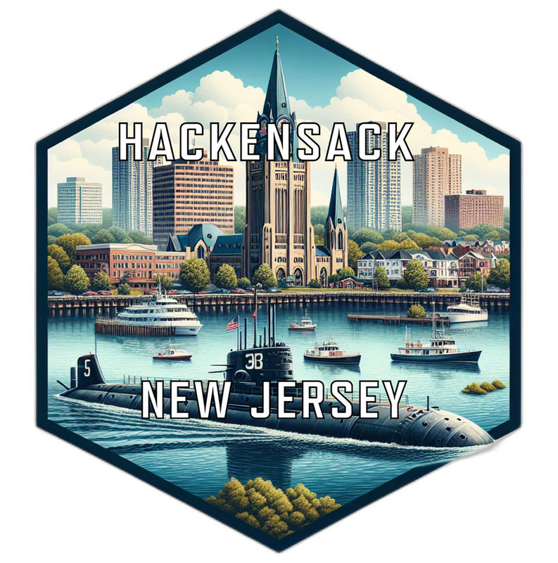Hackensack New Jersey Souvenir Travel Destination Die Cut Hexagon Fridge Magnet 6-Inch