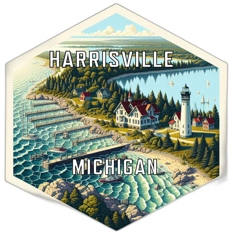 Harrisville Michigan Souvenir Travel Destination Die Cut Hexagon Fridge Magnet 2-Inch