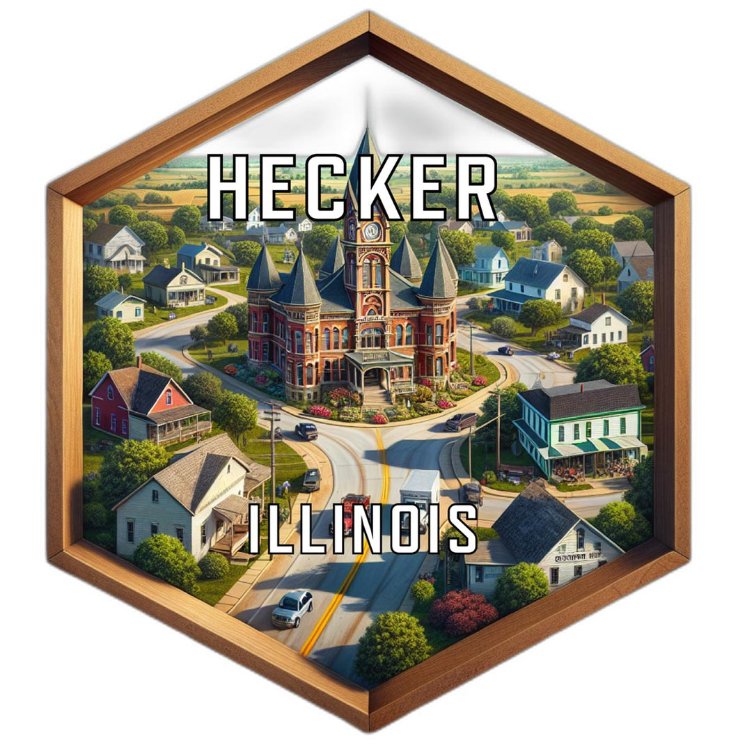 Hecker Illinois Souvenir Travel Destination Die Cut Hexagon Fridge Magnet 6-Inch