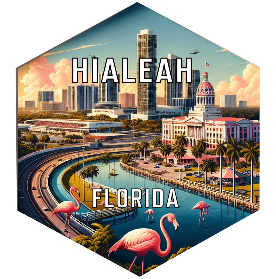 Hialeah Florida Souvenir Travel Destination Die Cut Hexagon Fridge Magnet 6-Inch