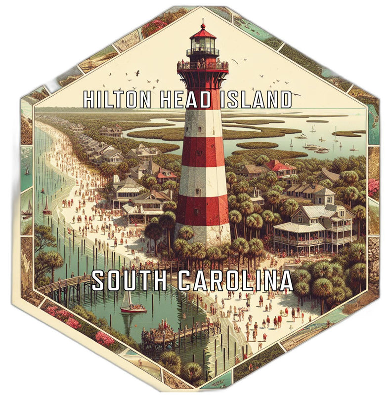 Hilton Head Island South Carolina Souvenir Travel Destination Die Cut Hexagon Fridge Magnet 2-Inch