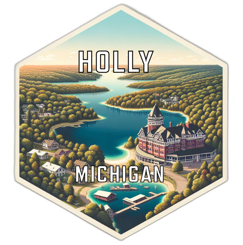 Holly Michigan Souvenir Travel Destination Die Cut Hexagon Fridge Magnet 2-Inch