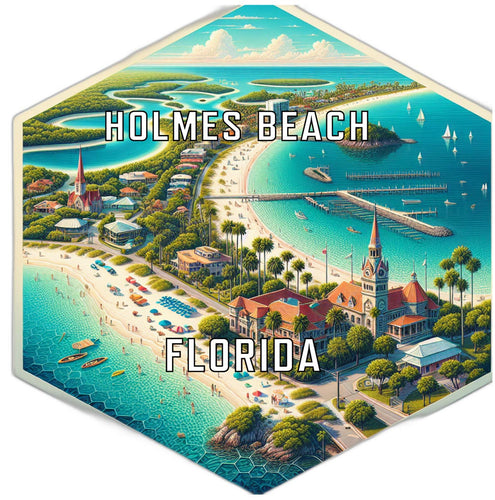 Holmes Beach Florida Souvenir Travel Destination Die Cut Hexagon Fridge Magnet 2-Inch