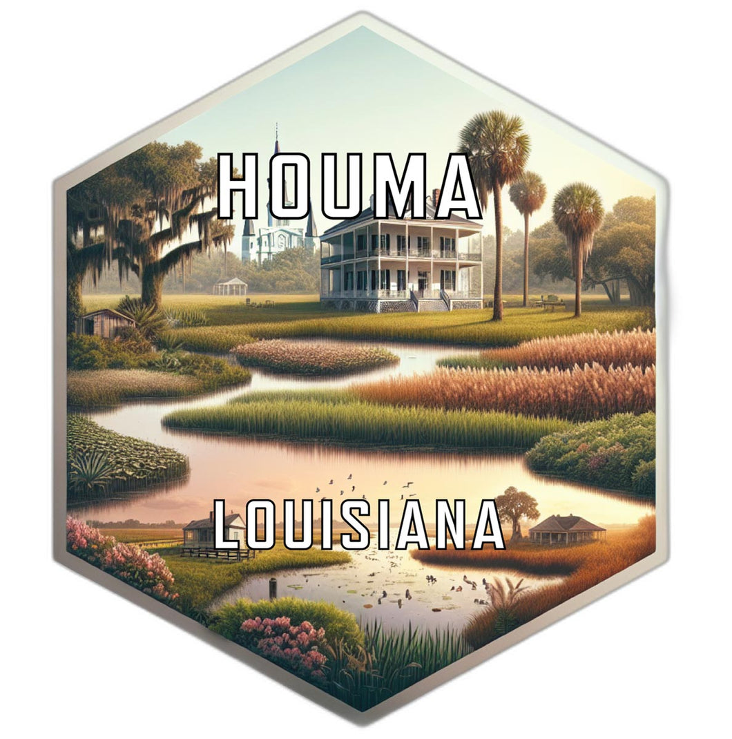 Houma Louisiana Souvenir Travel Destination Die Cut Hexagon Fridge Magnet 2-Inch