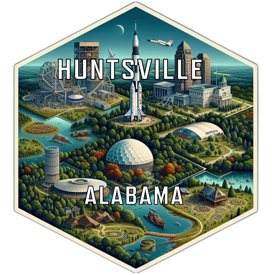 Huntsville Alabama Souvenir Travel Destination Die Cut Hexagon Fridge Magnet 2-Inch