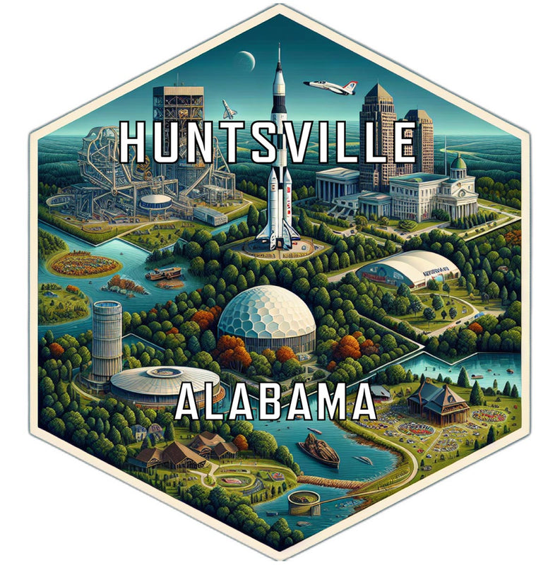 Huntsville Alabama Souvenir Travel Destination Die Cut Hexagon Fridge Magnet 2-Inch